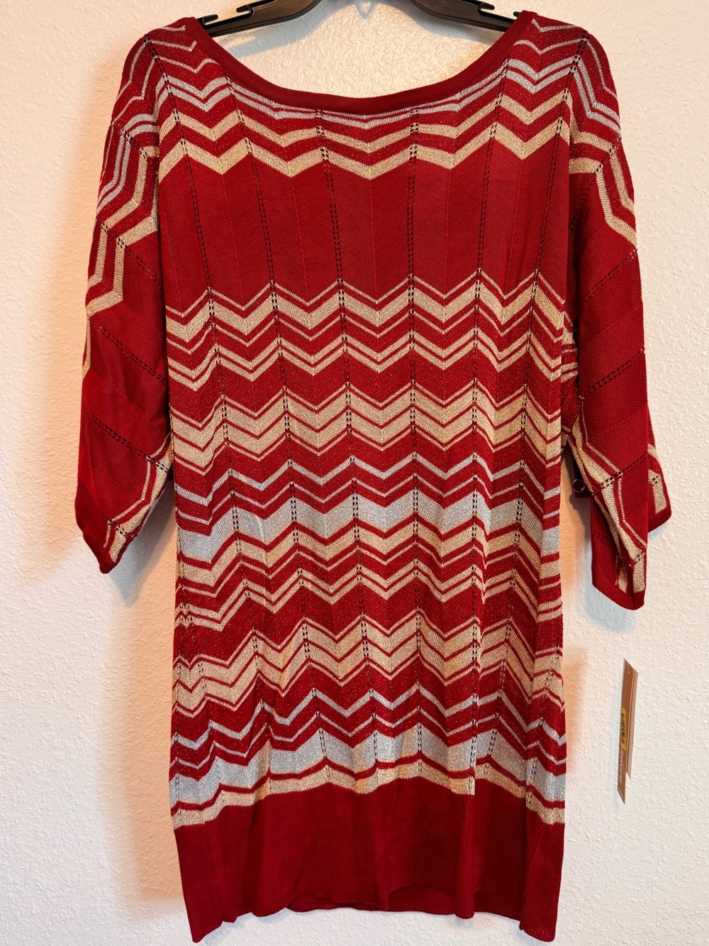 NWT Takara Red Silver Light Tunic Sweater Elbow Length Sleeves sz XL